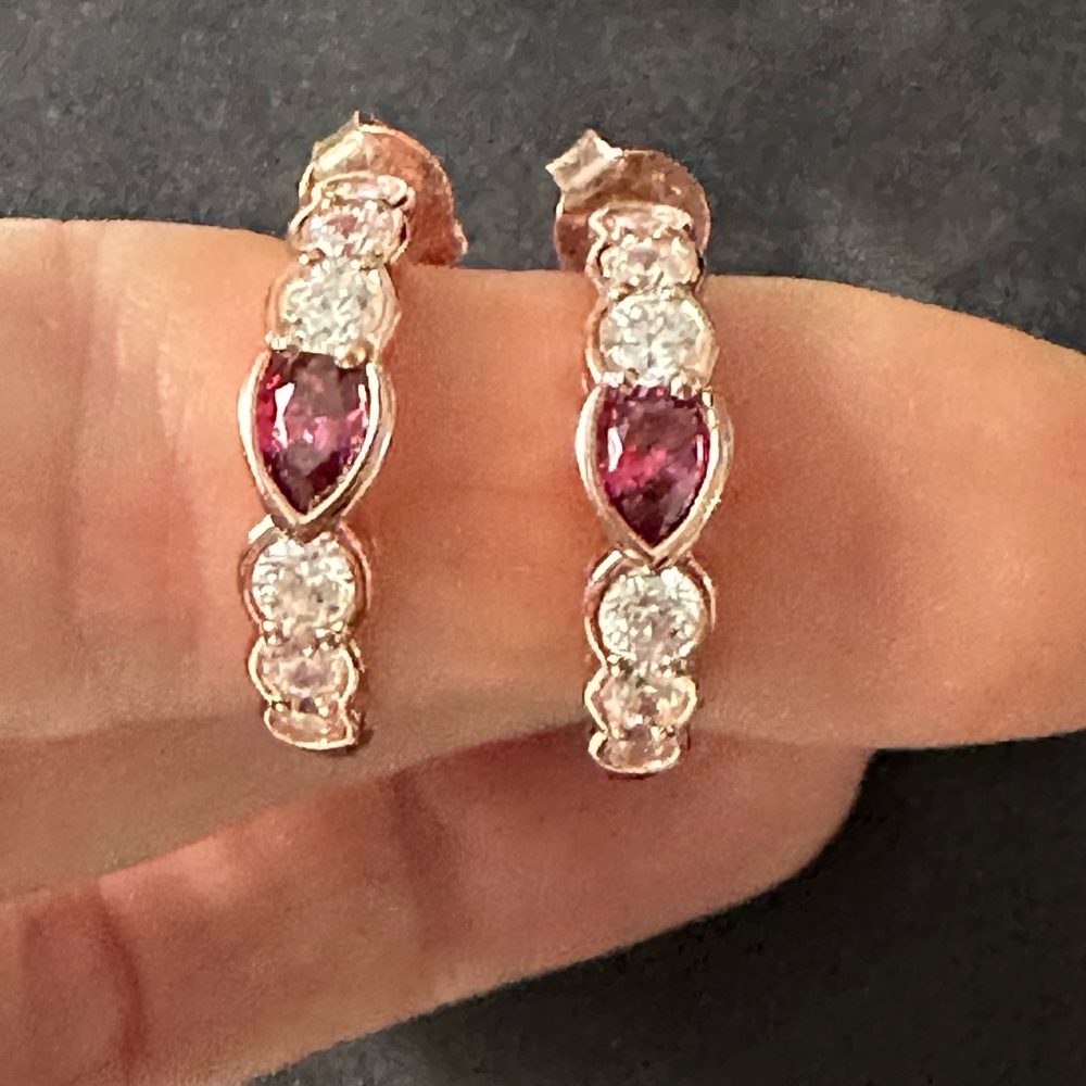 Garnet Rose Gold Hoop Earrings